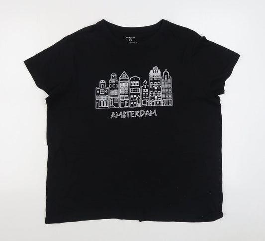 Primark Womens Black  100% Cotton Basic T-Shirt Size XL Round Neck