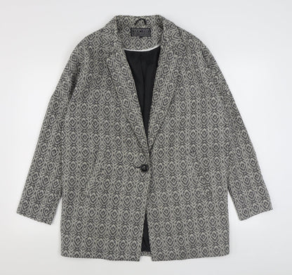 New Look Womens Black Geometric  Overcoat Coat Size 14  Button