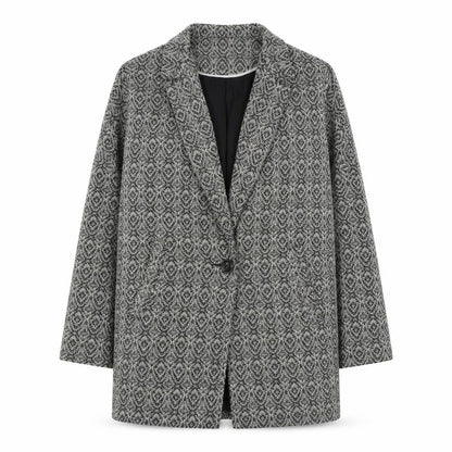 New Look Womens Black Geometric  Overcoat Coat Size 14  Button