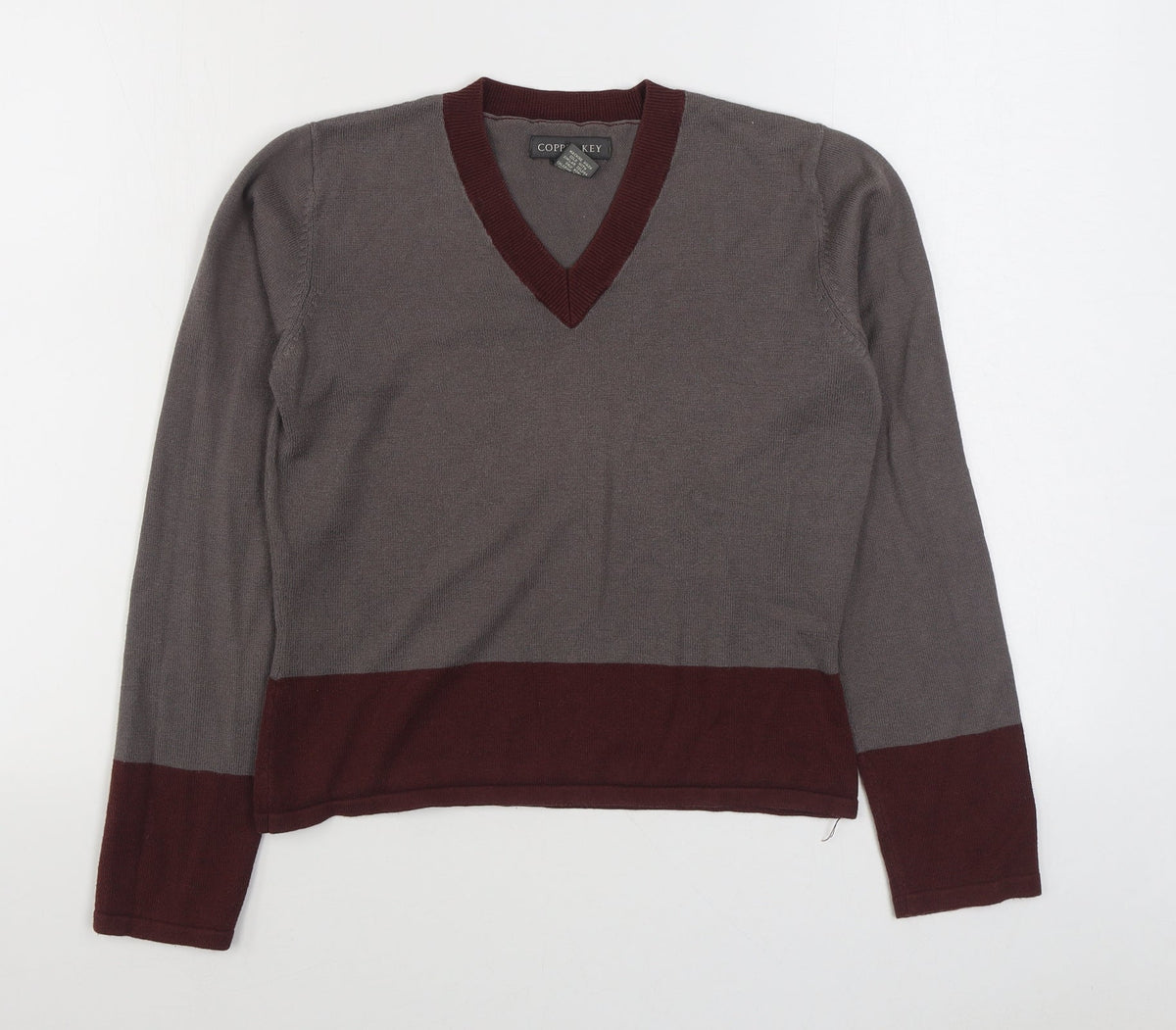 Copper Key Womens Grey V-Neck  Acrylic Pullover Jumper Size L