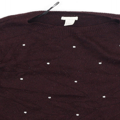 H&M Womens Purple Round Neck  Acrylic Henley Jumper Size S