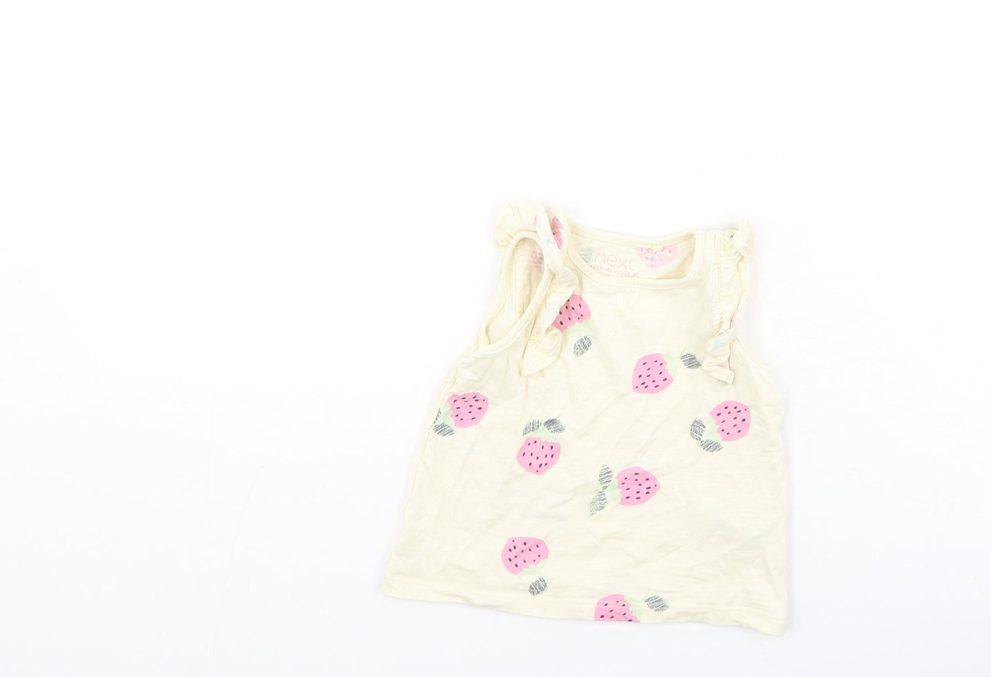 NEXT Girls Yellow  Cotton Camisole Tank Size 9-12 Months Round Neck  - strawberries