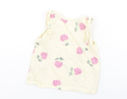 NEXT Girls Yellow  Cotton Camisole Tank Size 9-12 Months Round Neck  - strawberries
