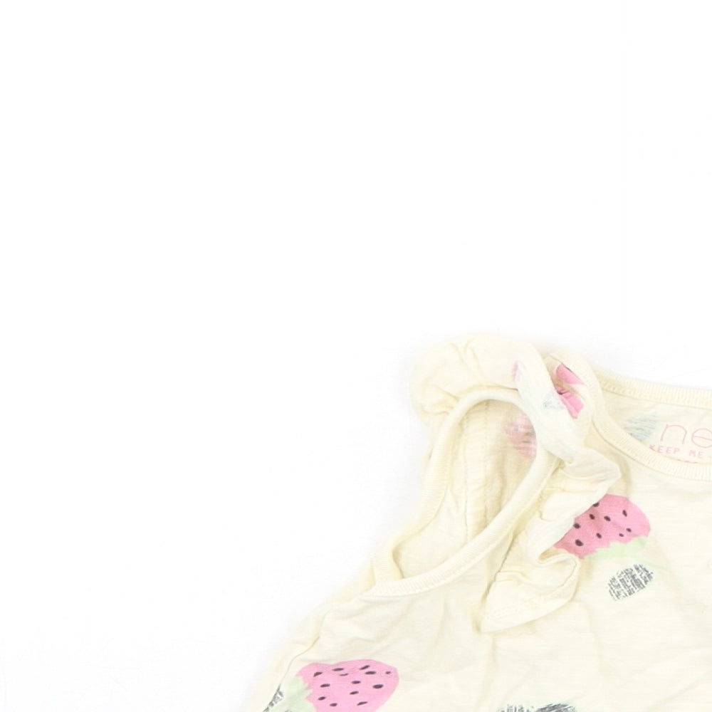 NEXT Girls Yellow  Cotton Camisole Tank Size 9-12 Months Round Neck  - strawberries