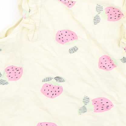 NEXT Girls Yellow  Cotton Camisole Tank Size 9-12 Months Round Neck  - strawberries