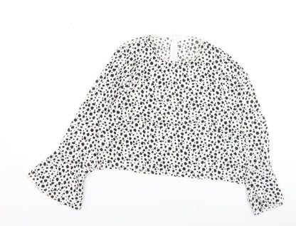 PRETTYLITTLETHING Womens White Polka Dot Polyester Basic Blouse Size 10 Round Neck