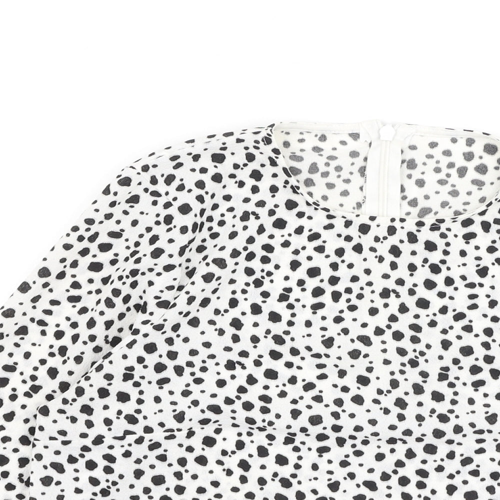 PRETTYLITTLETHING Womens White Polka Dot Polyester Basic Blouse Size 10 Round Neck