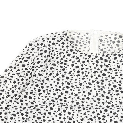 PRETTYLITTLETHING Womens White Polka Dot Polyester Basic Blouse Size 10 Round Neck