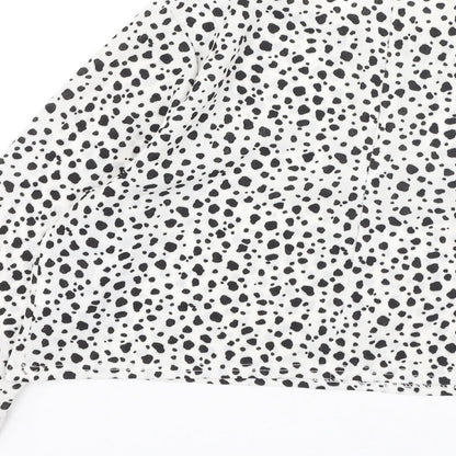 PRETTYLITTLETHING Womens White Polka Dot Polyester Basic Blouse Size 10 Round Neck
