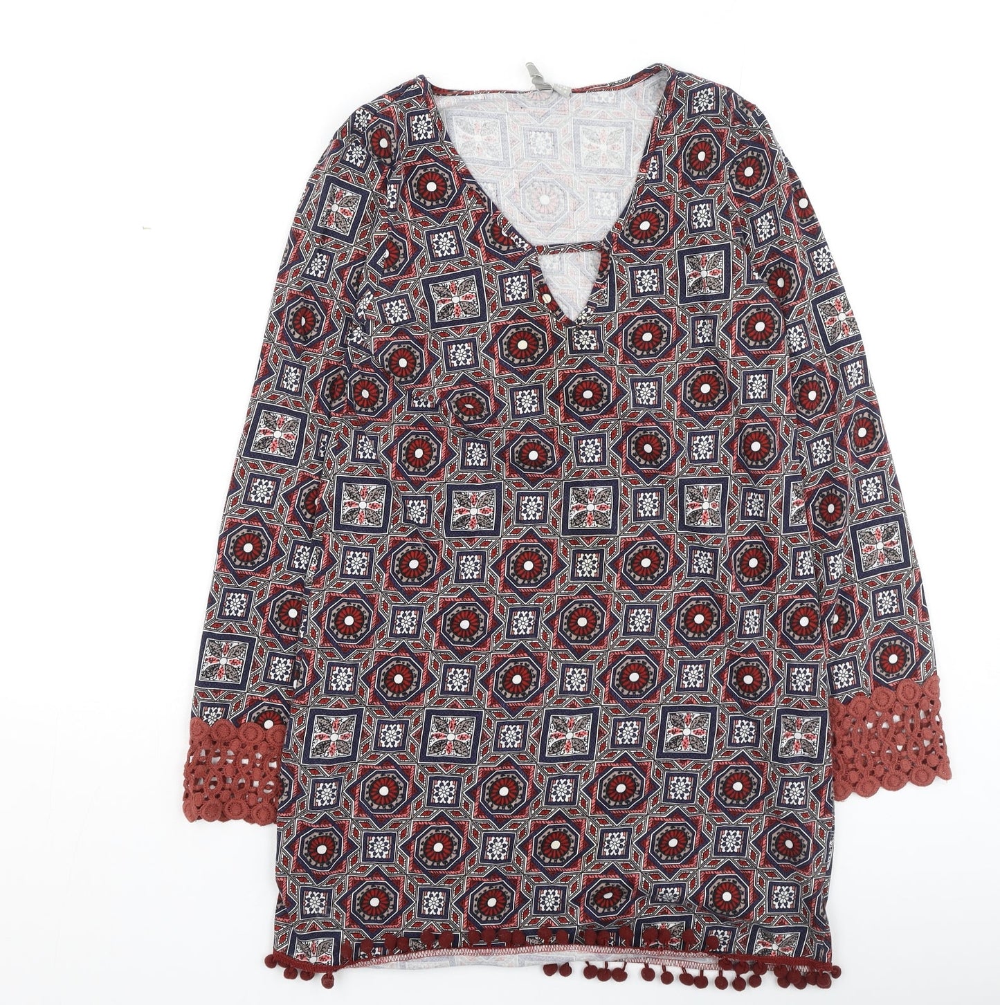 ASOS Womens Multicoloured Geometric Cotton Fit & Flare  Size 10  Round Neck