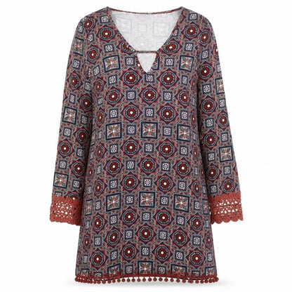 ASOS Womens Multicoloured Geometric Cotton Fit & Flare  Size 10  Round Neck