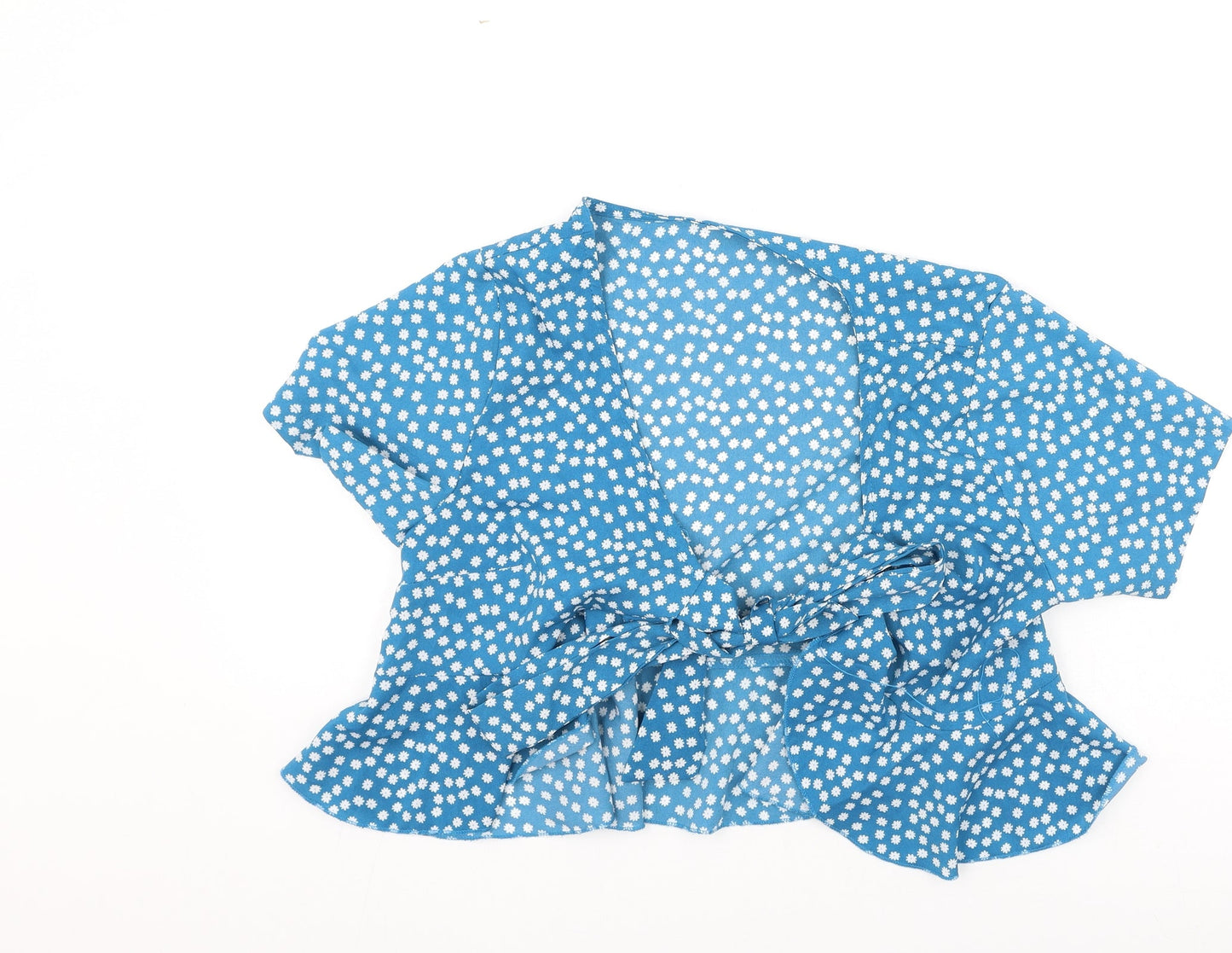 SheIn Womens Blue Floral Polyester Basic Blouse Size M V-Neck