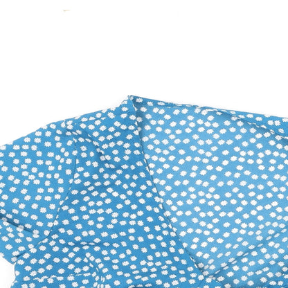 SheIn Womens Blue Floral Polyester Basic Blouse Size M V-Neck