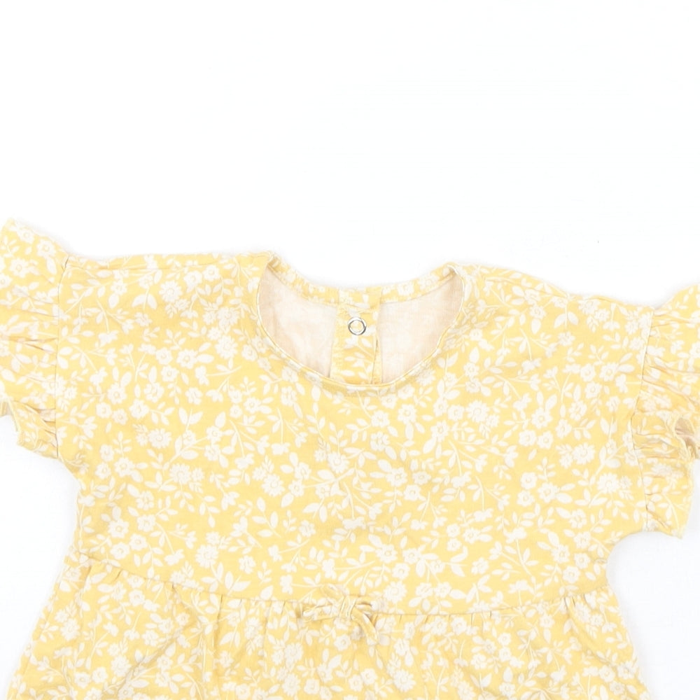 George  Girls Yellow Fair Isle Cotton Fit & Flare  Size 9-12 Months  Round Neck