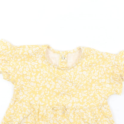 George  Girls Yellow Fair Isle Cotton Fit & Flare  Size 9-12 Months  Round Neck