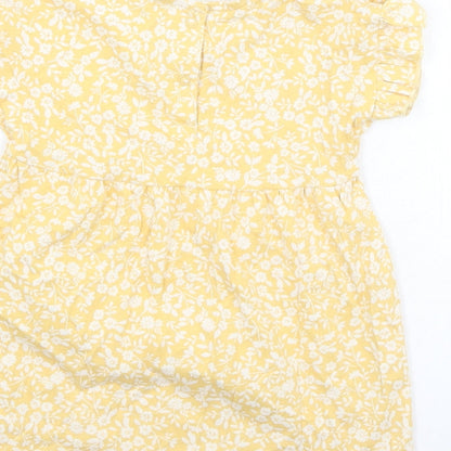 George  Girls Yellow Fair Isle Cotton Fit & Flare  Size 9-12 Months  Round Neck