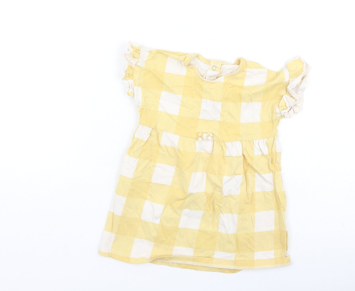 George  Girls Yellow Plaid Cotton Fit & Flare  Size 9-12 Months  Round Neck