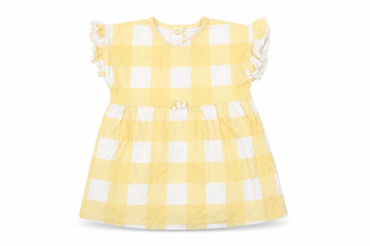 George  Girls Yellow Plaid Cotton Fit & Flare  Size 9-12 Months  Round Neck