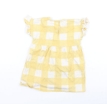 George  Girls Yellow Plaid Cotton Fit & Flare  Size 9-12 Months  Round Neck