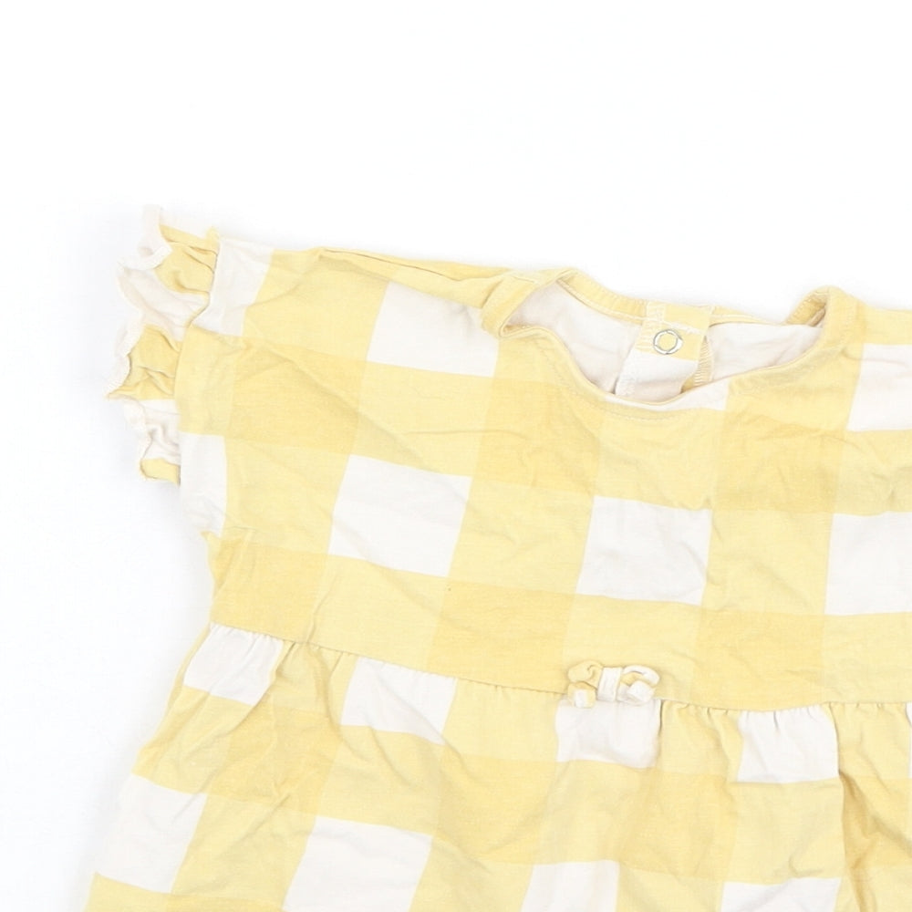 George  Girls Yellow Plaid Cotton Fit & Flare  Size 9-12 Months  Round Neck