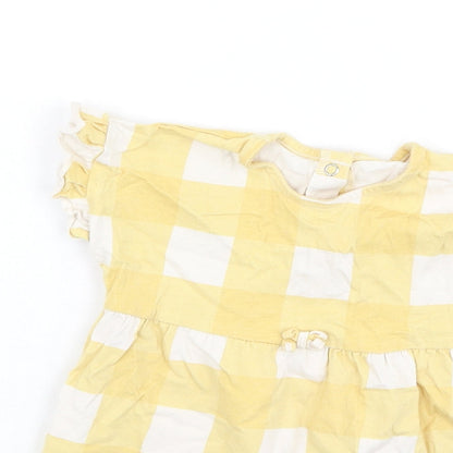 George  Girls Yellow Plaid Cotton Fit & Flare  Size 9-12 Months  Round Neck