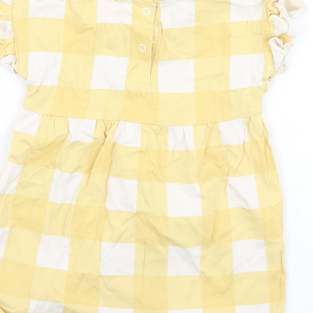 George  Girls Yellow Plaid Cotton Fit & Flare  Size 9-12 Months  Round Neck