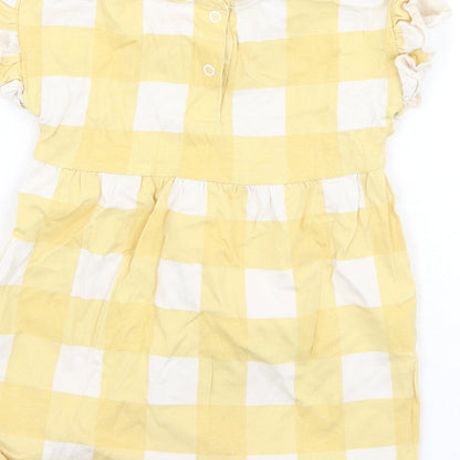 George  Girls Yellow Plaid Cotton Fit & Flare  Size 9-12 Months  Round Neck