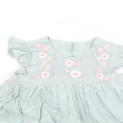 George  Girls Green  Cotton Fit & Flare  Size 9-12 Months  Round Neck