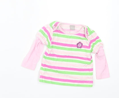 TU Girls Multicoloured Striped Cotton Basic Casual Size 3-6 Months Crew Neck Pullover