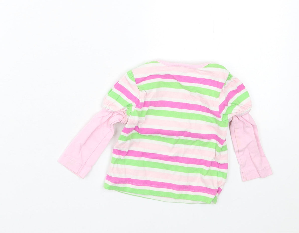 TU Girls Multicoloured Striped Cotton Basic Casual Size 3-6 Months Crew Neck Pullover