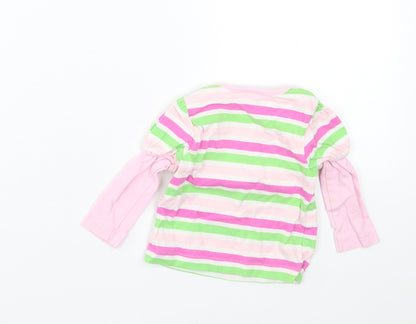 TU Girls Multicoloured Striped Cotton Basic Casual Size 3-6 Months Crew Neck Pullover