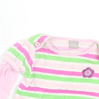 TU Girls Multicoloured Striped Cotton Basic Casual Size 3-6 Months Crew Neck Pullover