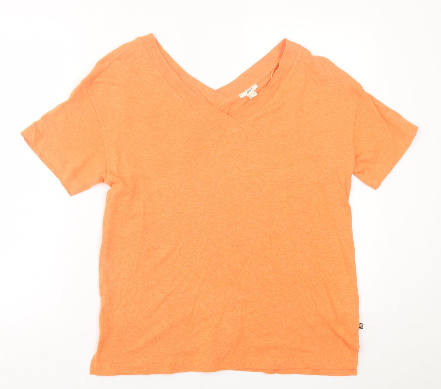 Esprit Womens Orange  Cotton Basic T-Shirt Size M V-Neck