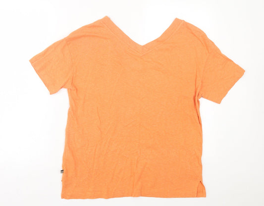 Esprit Womens Orange  Cotton Basic T-Shirt Size M V-Neck
