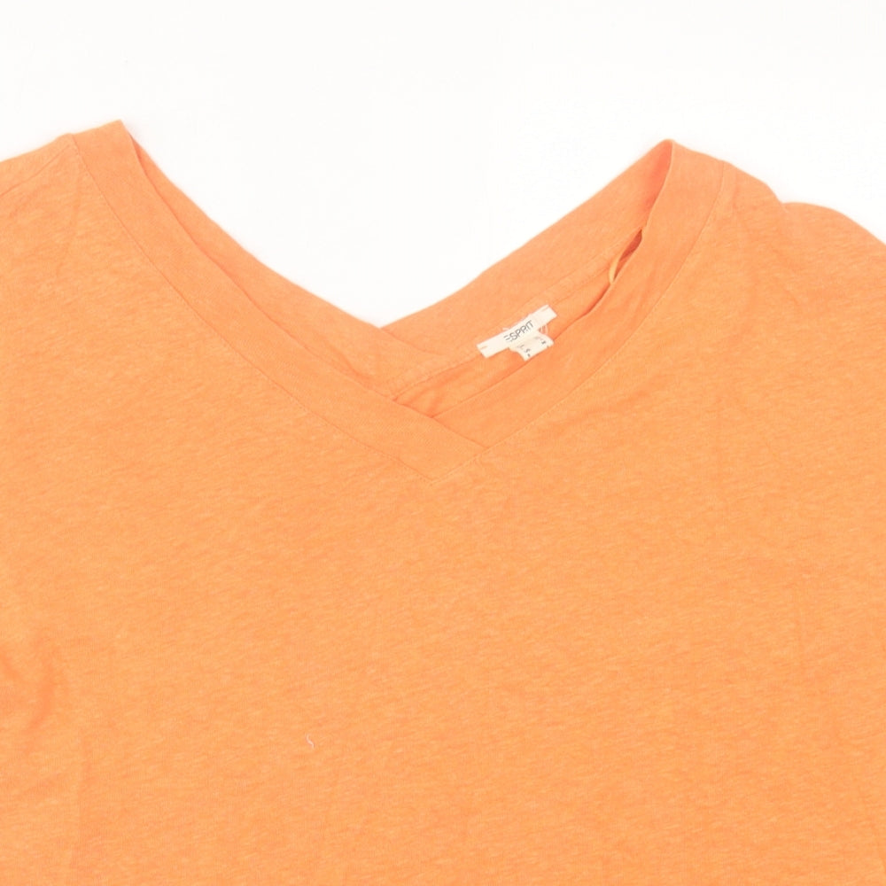 Esprit Womens Orange  Cotton Basic T-Shirt Size M V-Neck