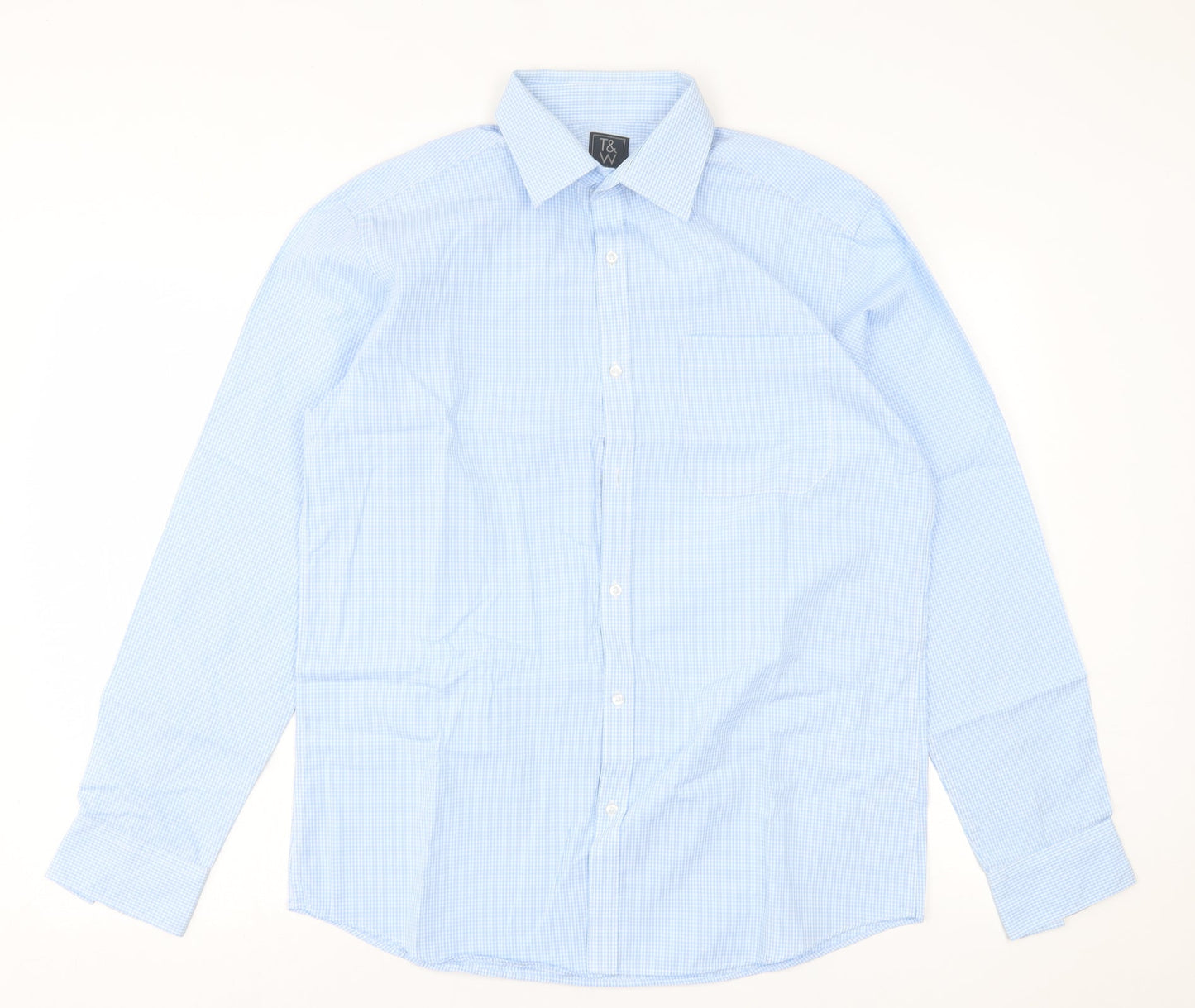 Taylor & Wright Mens Blue Plaid Cotton  Button-Up Size 15.5 Collared Button