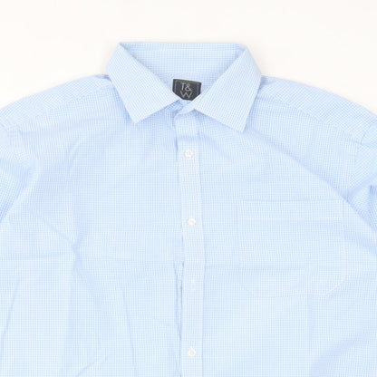 Taylor & Wright Mens Blue Plaid Cotton  Button-Up Size 15.5 Collared Button
