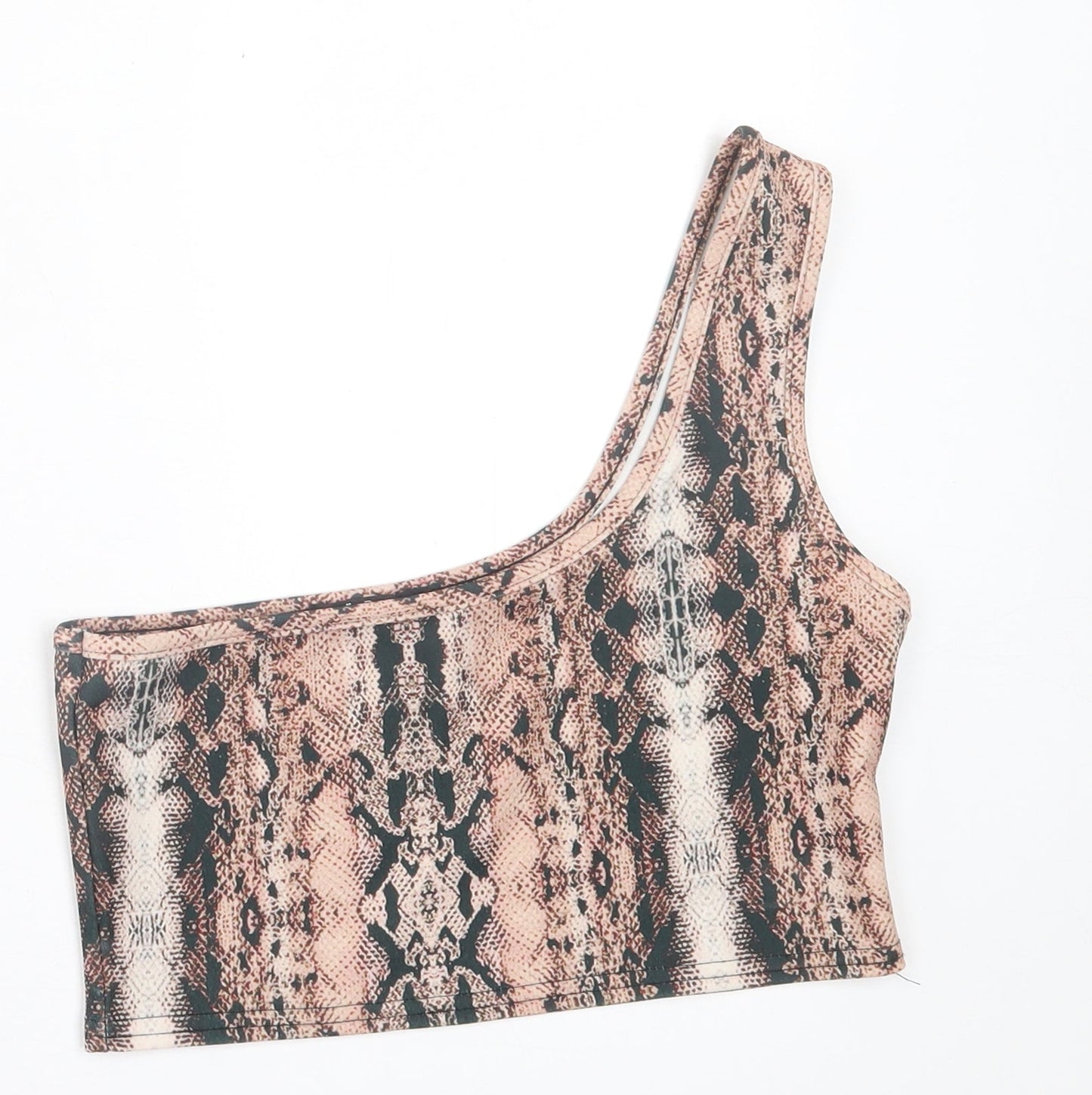 IX LONDON  Womens Brown Animal Print Polyester Cropped Tank Size 12 One Shoulder
