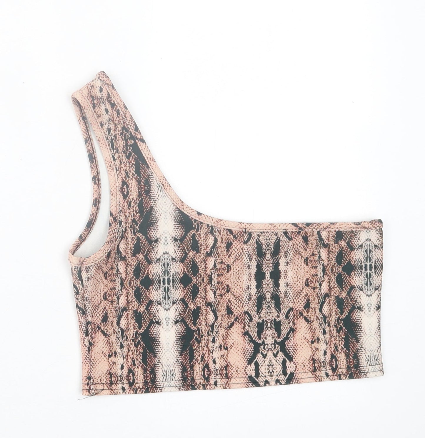 IX LONDON  Womens Brown Animal Print Polyester Cropped Tank Size 12 One Shoulder