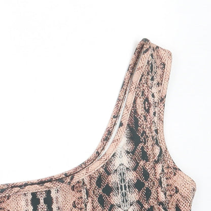 IX LONDON  Womens Brown Animal Print Polyester Cropped Tank Size 12 One Shoulder