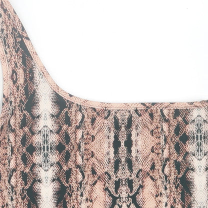 IX LONDON  Womens Brown Animal Print Polyester Cropped Tank Size 12 One Shoulder