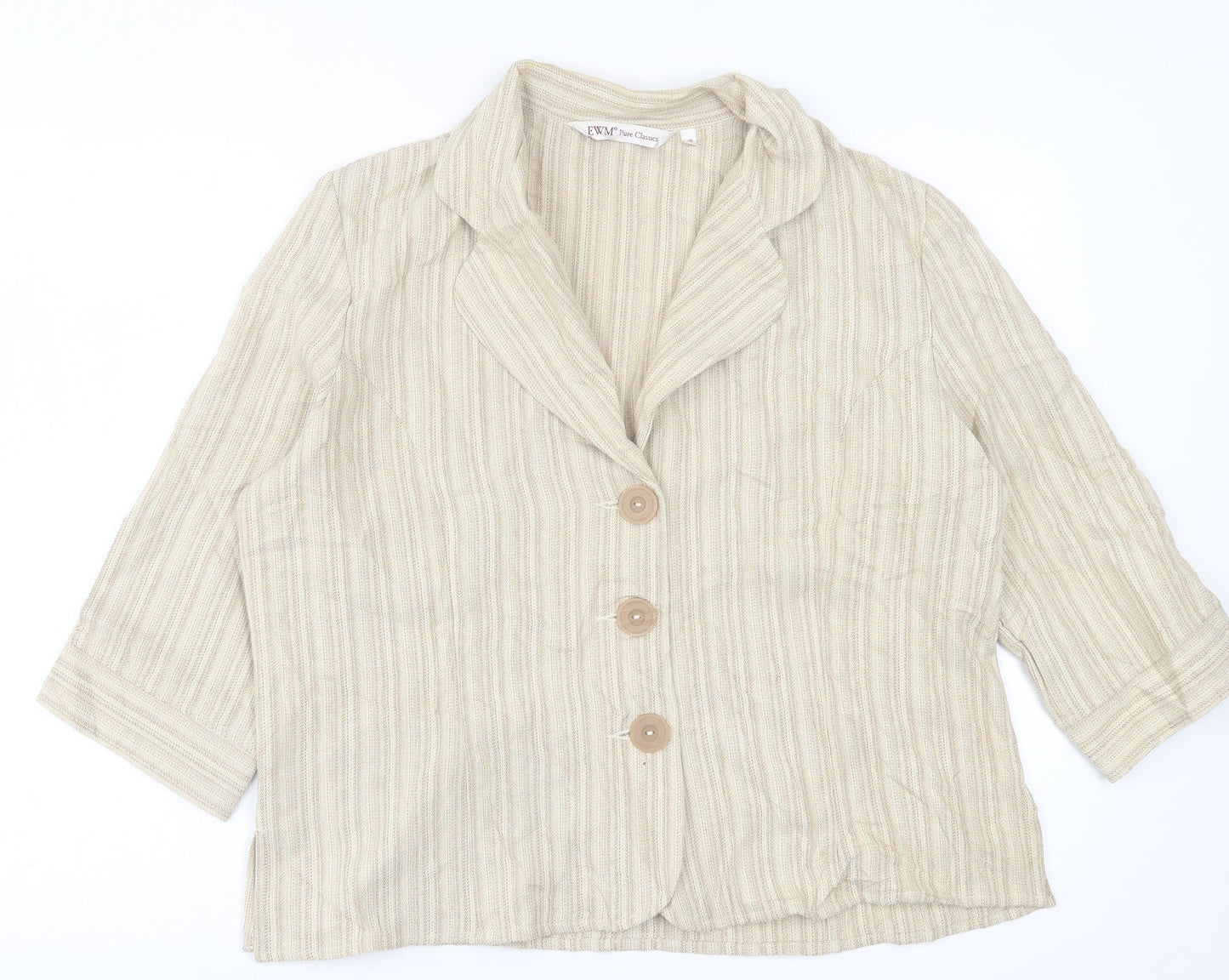 EWM Womens Beige Striped  Jacket Blazer Size 18  Button