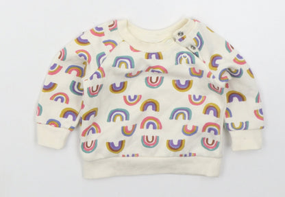 Primark Girls Ivory  Cotton Basic T-Shirt Size 0-3 Months Crew Neck Pullover - Rainbows