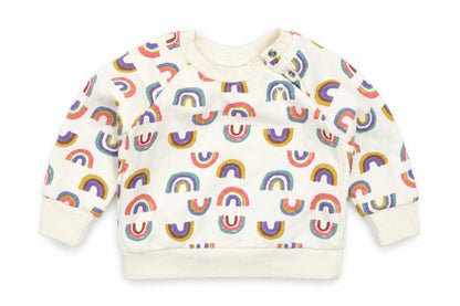 Primark Girls Ivory  Cotton Basic T-Shirt Size 0-3 Months Crew Neck Pullover - Rainbows