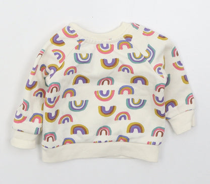 Primark Girls Ivory  Cotton Basic T-Shirt Size 0-3 Months Crew Neck Pullover - Rainbows