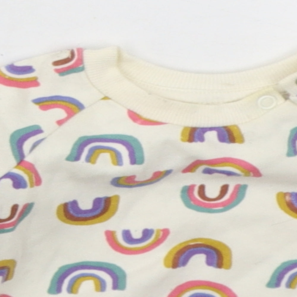 Primark Girls Ivory  Cotton Basic T-Shirt Size 0-3 Months Crew Neck Pullover - Rainbows