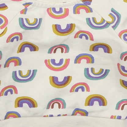 Primark Girls Ivory  Cotton Basic T-Shirt Size 0-3 Months Crew Neck Pullover - Rainbows