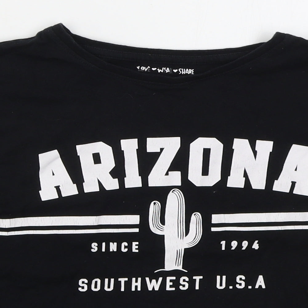 F&F Girls Black  Cotton Cropped T-Shirt Size 11-12 Years Crew Neck Pullover - Arizona