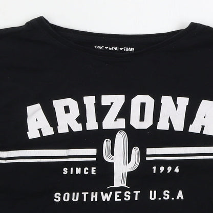 F&F Girls Black  Cotton Cropped T-Shirt Size 11-12 Years Crew Neck Pullover - Arizona
