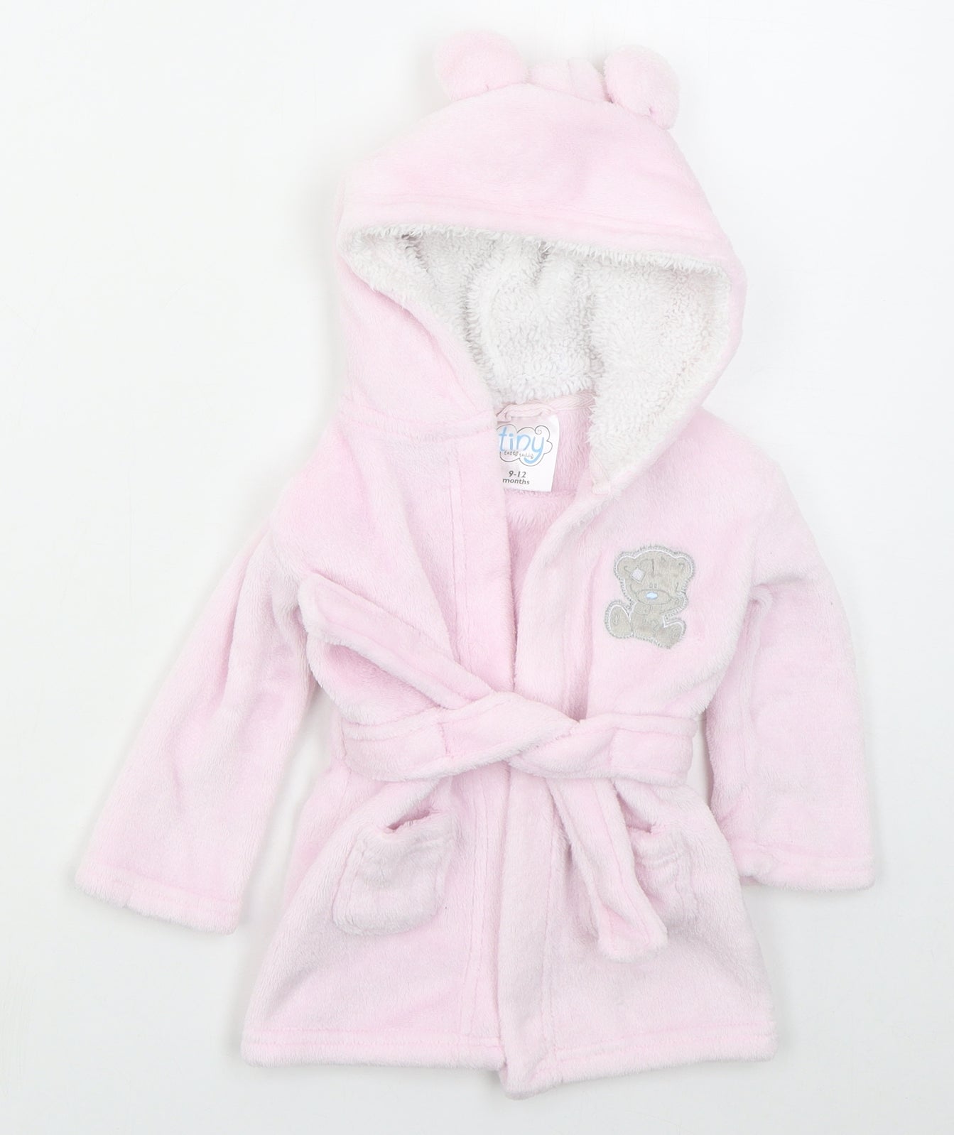 CBG Girls Pink Solid Polyester Kimono Robe Size 9-12 Months  Tie - Tatty Teddy
